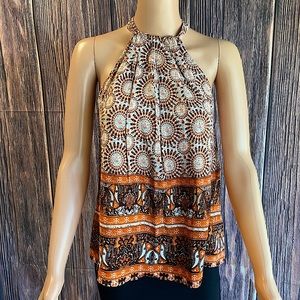 Miami Francesca’s Collections size small orange and brown boho print